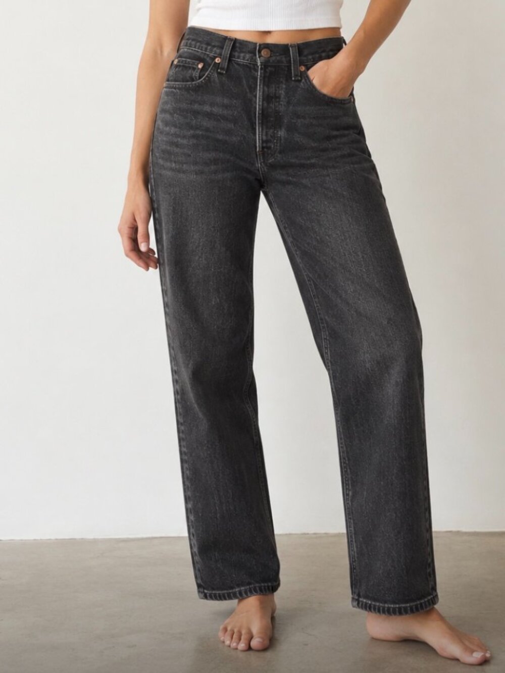 levi’s premium ribcage straight ankle jeans faded black high rise 26